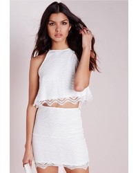 Missguided Wave Lace Crop Top White