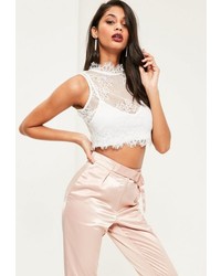 Missguided White Lace High Neck Crop Top