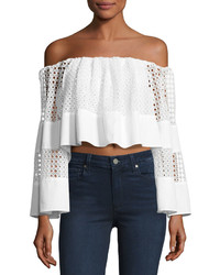 Off The Shoulder Circle Lace Crop Top White