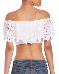 Nightcap Clothing Off The Shoulder Lace Cropped Top