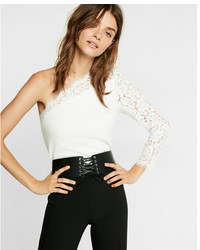 Express One Shoulder Lace Pieced Cropped Top
