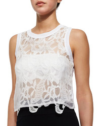 Parker Radley Cropped Lace Front Top White