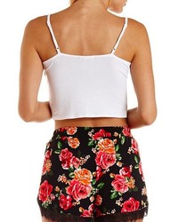 Charlotte Russe Tie Front Button Up Lace Crop Top
