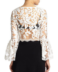 Alexis Vito Sheer Lace Bell Sleeved Cropped Top