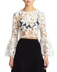 Alexis Vito Sheer Lace Bell Sleeved Cropped Top