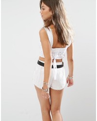 Young Bohemians Crop Top In Broderie With Lace Hems And Button Detail