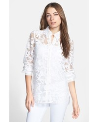 Diane von Furstenberg Lorelei 2 Sheer Lace Shirt White 4