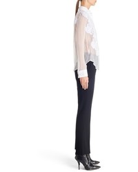 Givenchy Lace Trim Silk Chiffon Tuxedo Blouse