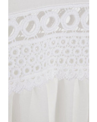 MCQ Alexander Ueen Guipure Lace Trimmed Gauze Mini Dress Ivory