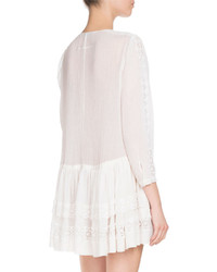 Givenchy Layered Lace Trim Long Sleeve Dress White