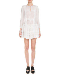 Givenchy Layered Lace Trim Long Sleeve Dress White