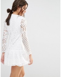 Missguided Long Sleeve Frill Hem Lace Dress