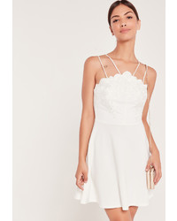 Missguided Lace Top Double Strap Skater Dress White