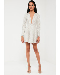 Missguided White Lace Plunge Neck Skater Dress