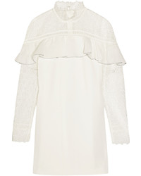 Self-Portrait Ruffled Guipure Lace And Crepe Mini Dress White