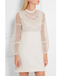 Miu Miu Ruffled Silk Organza Lace And Cady Mini Dress Off White