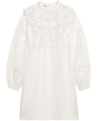 Miu Miu Ruffled Silk Organza Lace And Cady Mini Dress Off White