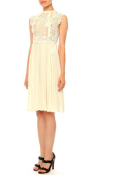 Valentino Sleeveless Lace Plisse Dress Ivory