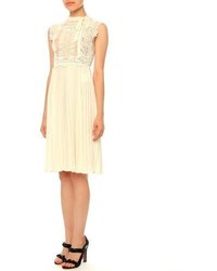 Valentino Sleeveless Lace Plisse Dress Ivory
