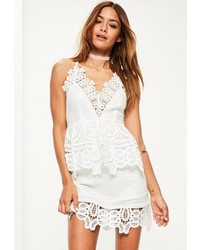 Missguided White Lace Plunge Double Layer Skater Dress