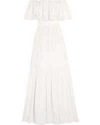 Temperley London Felicity Off The Shoulder Lace Trimmed Silk Crepe De Chine Gown Ivory