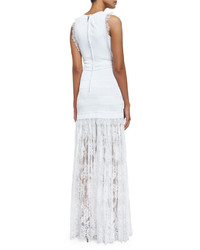 Elie Saab Lace Inset Sleeveless Knit Gown White