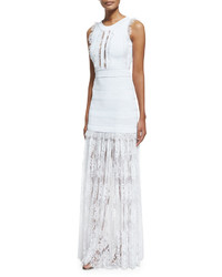 Elie Saab Lace Inset Sleeveless Knit Gown White