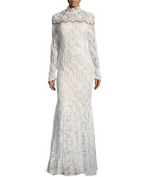 Mignon Long Sleeve Lace Mermaid Gown White