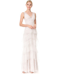 Marchesa Notte Lace Gown With Tiered Skirt