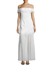 Self-Portrait Off The Shoulder Guipure Lace Bridal Gown White