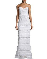 Self-Portrait Penelope Sleeveless Tiered Lace Gown White
