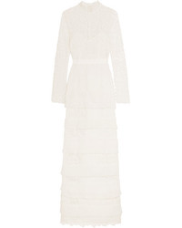 Self-Portrait Primrose Crepon Trimmed Guipure Lace Gown White