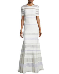 J. Mendel Short Sleeve Banded Lace Gown Ivoire