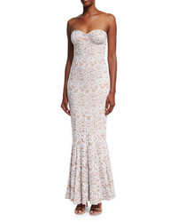 Norma Kamali Strapless Sweetheart Lace Corset Gown White