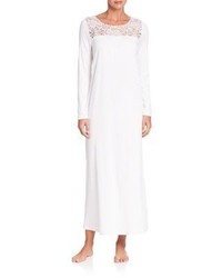 Hanro Vittoria Cotton Lace Long Sleeve Gown
