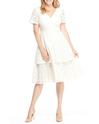 Gal Meets Glam Collection Doris Bow Back Tiered Skirt Lace Dress