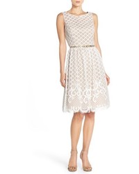 Eliza J Geometric Lace Fit Flare Dress Size 4 Ivory