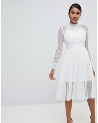 TFNC Long Sleeve Lace Midi Dress With Pleat Detail