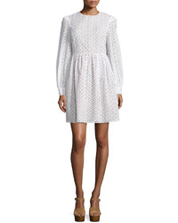 Michl Kors Collection Long Sleeve Eyelet Fit  Flare Dress