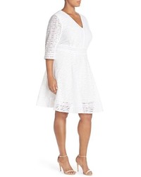 Eliza J Three Quarter Sleeve Lace Fit Flare Dress