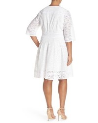 Eliza J Three Quarter Sleeve Lace Fit Flare Dress