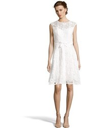 Sue Wong White Lace Sleeveless Fit And Flare Dress