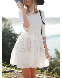 White With Lace Flare Dress