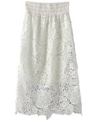 Romwe Lace Crochet Elastic Lined White Skirt