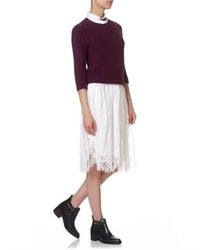 Muveil White Lace Silk Skirt