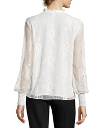 1 STATE 1state Lace Overlay Long Sleeve Blouse White