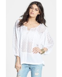 Free People Lace Inset Peasant Blouse White X Small