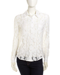 Isaac Mizrahi Lace Button Down Shirt Snow White