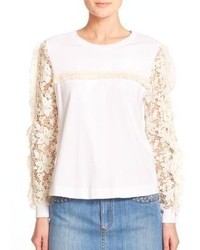 See by Chloe Lace Detail Cotton Tee