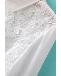 Romwe Lace Flora Panel Pleated Zippered White Blouse
